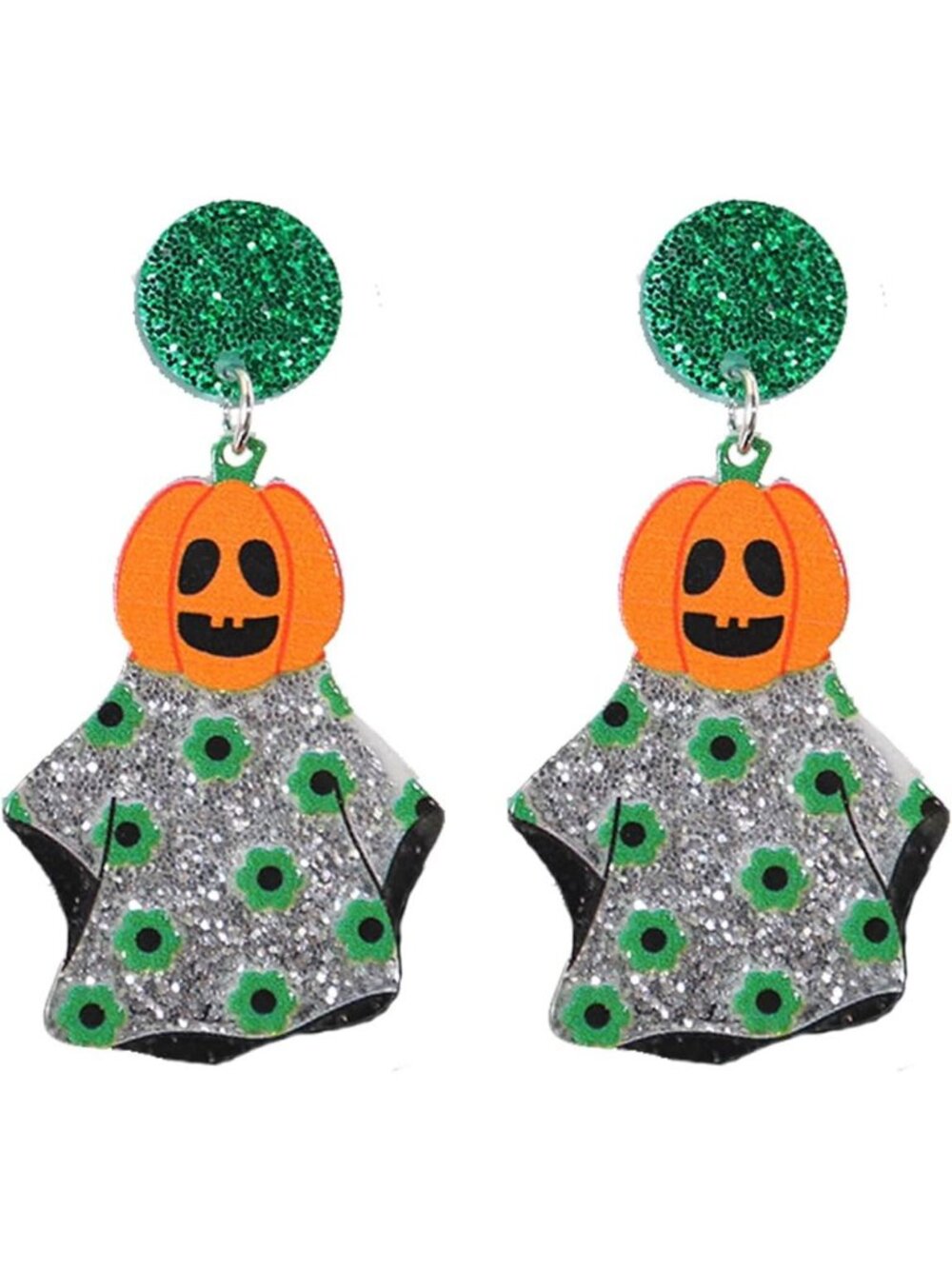 Women's Green Wooden Spooky Dangle Flower Drop Stuff Charms Halloween Earrings